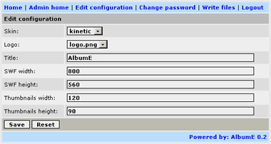 AlbumE control panel